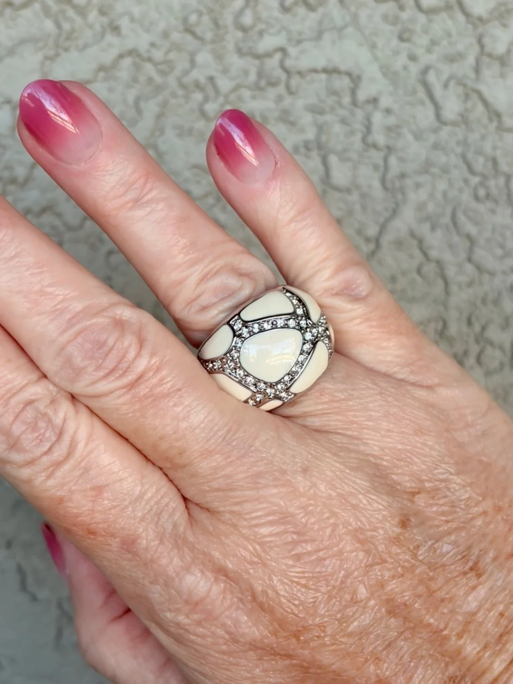 Camille Lucie Cream Enameled CZ Dome Ring